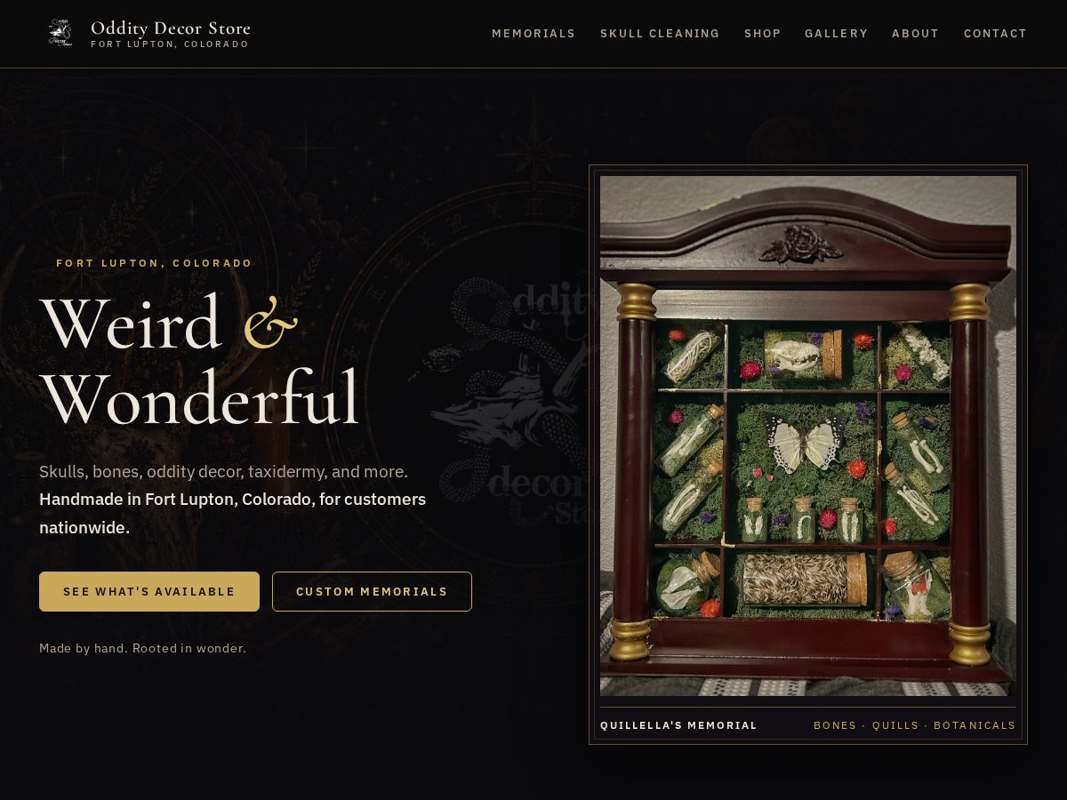 Landing-page snapshot of odditydecorstore.com