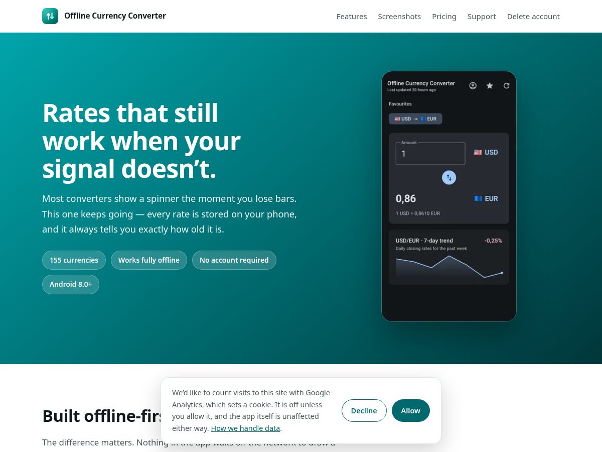 Landing-page snapshot of offlinecurrency.app