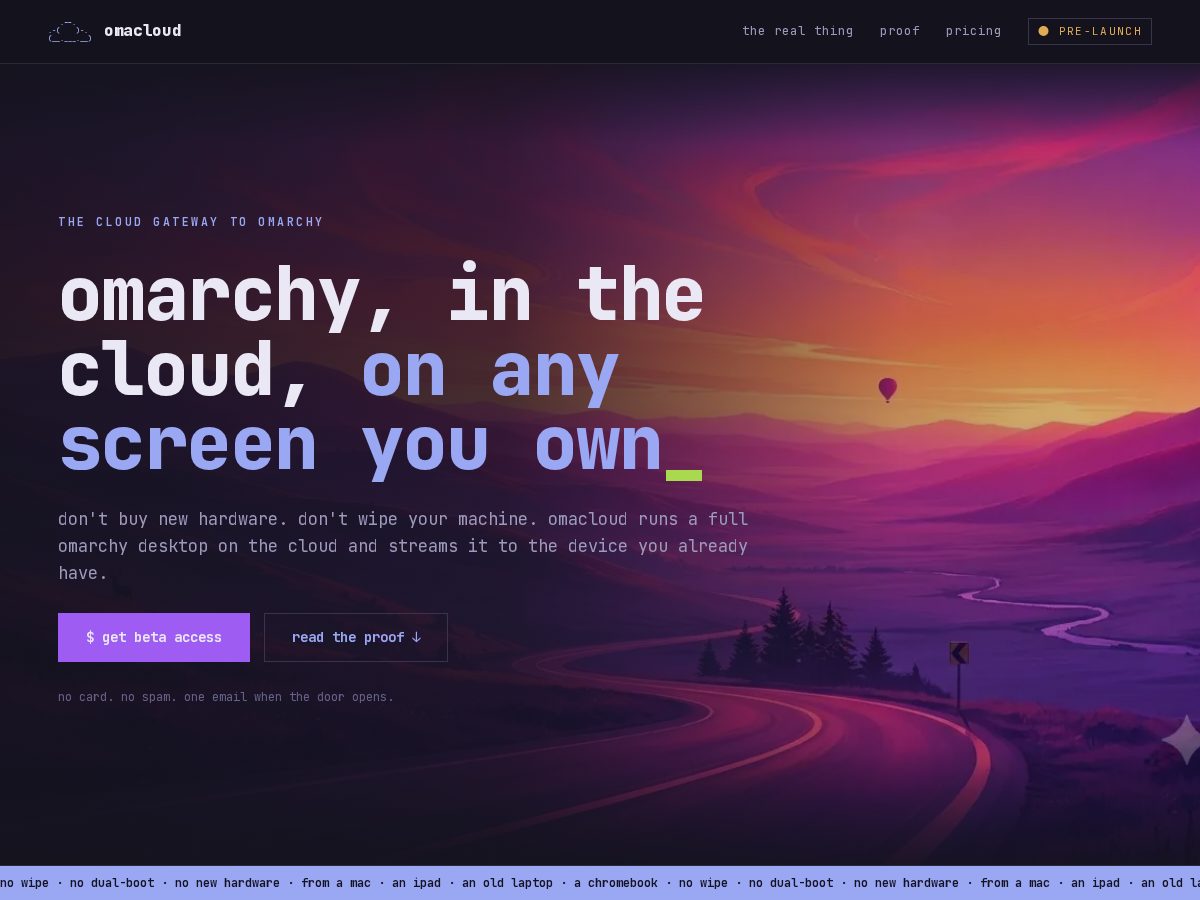 Landing-page snapshot of omacloud.dev
