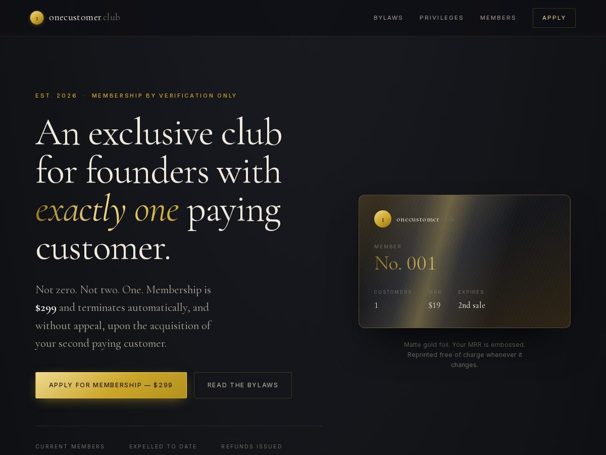 Landing-page snapshot of onecustomer.club