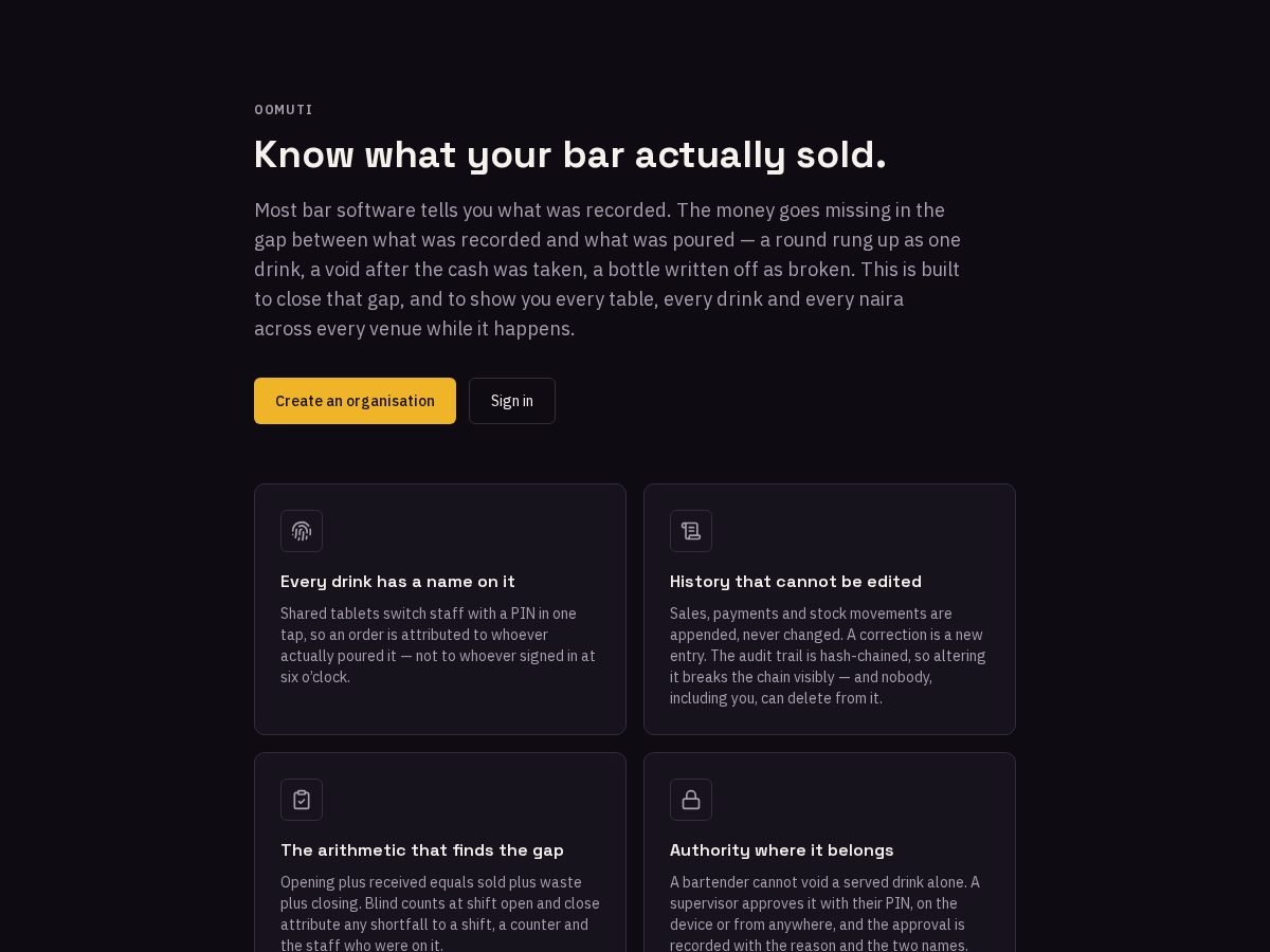 Landing-page snapshot of oomutistaging.dev