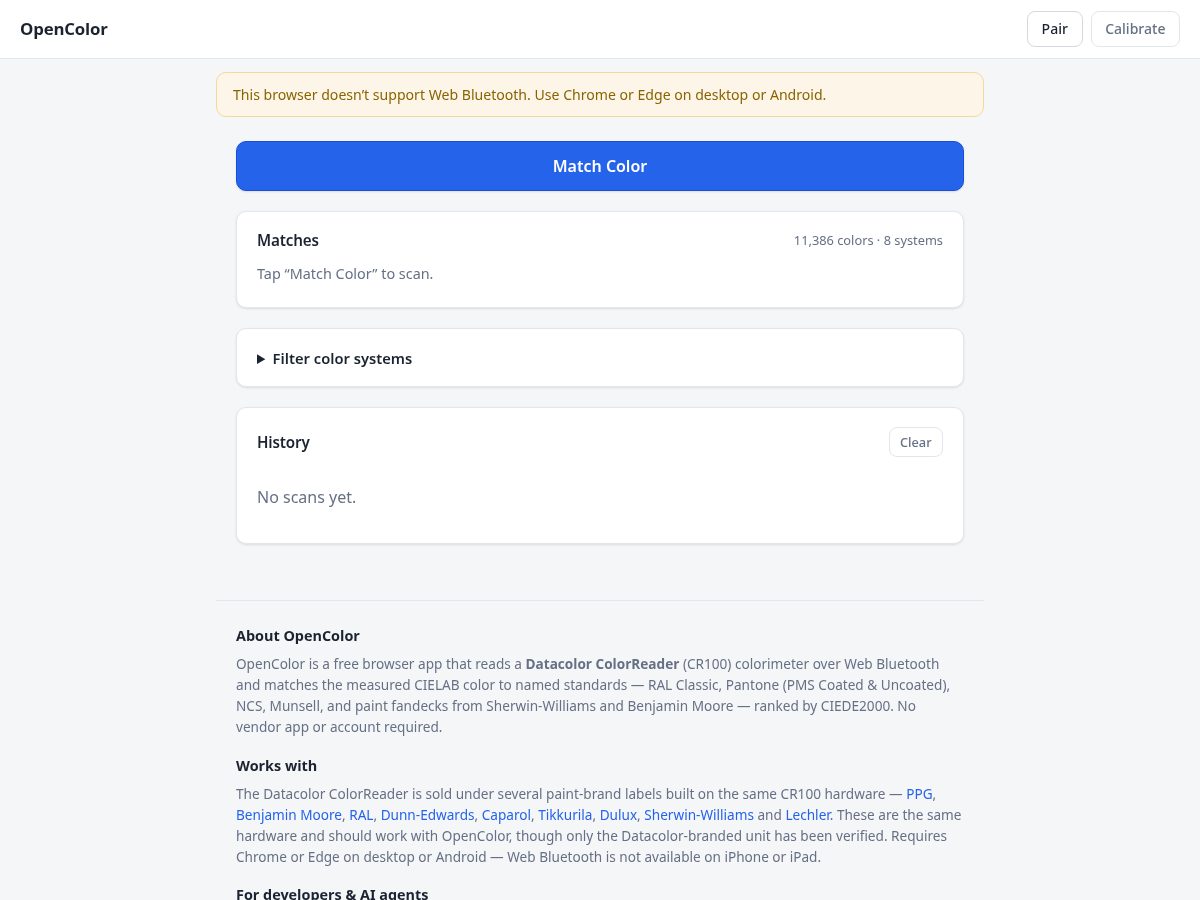 Landing-page snapshot of opencolor.app