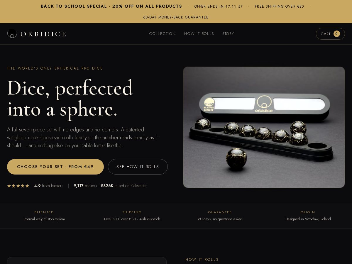 Landing-page snapshot of orbidice.com