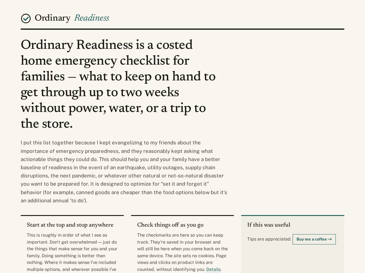 Landing-page snapshot of ordinaryreadiness.com