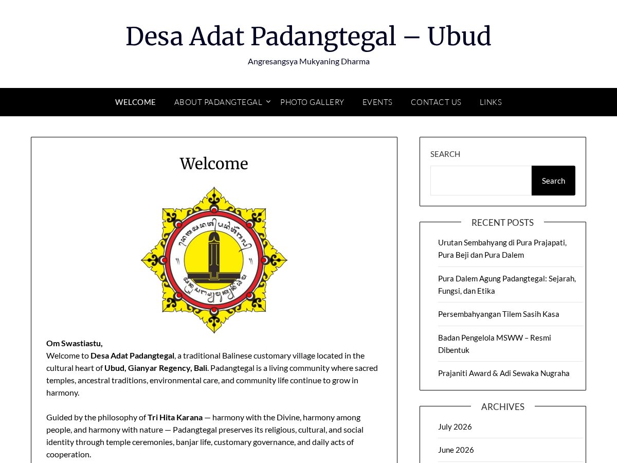 Landing-page snapshot of padangtegalubud.org