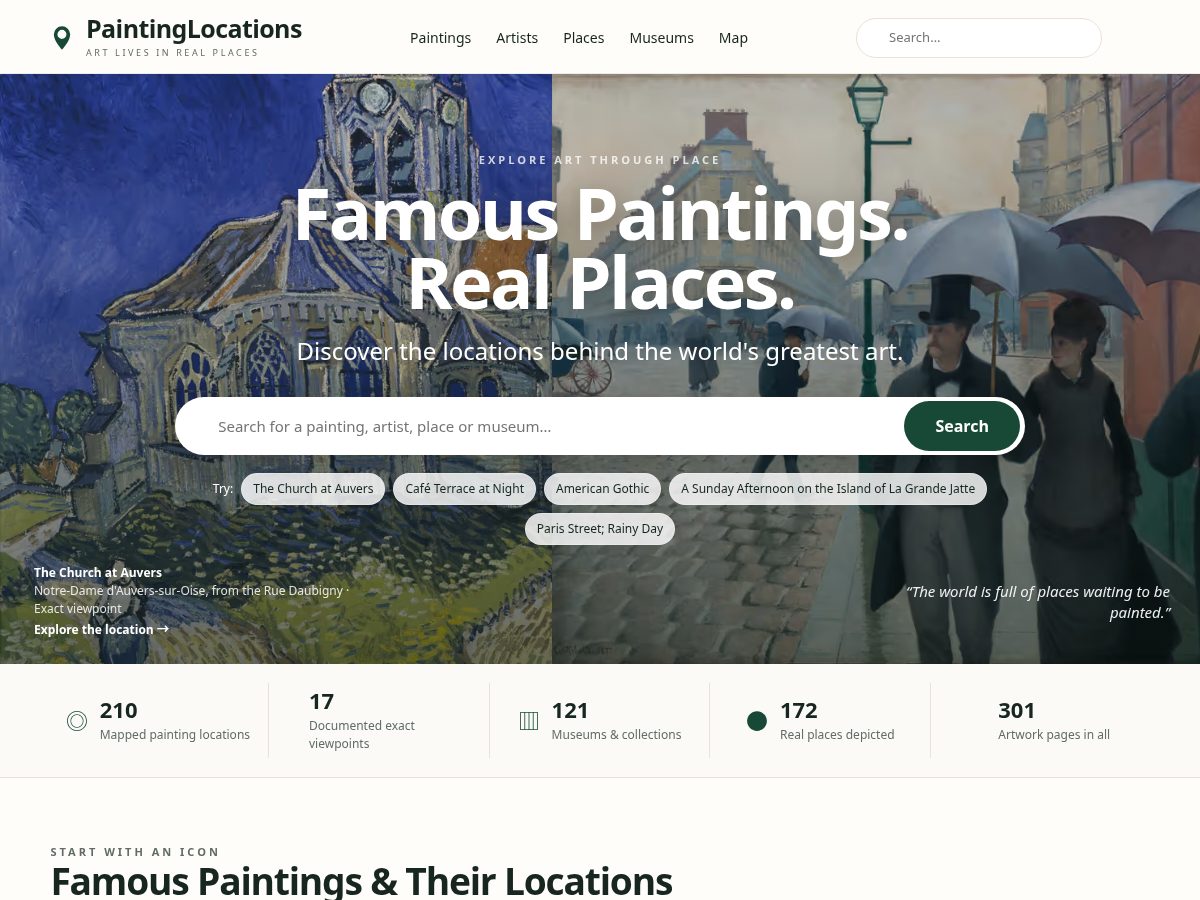 Landing-page snapshot of paintinglocations.com