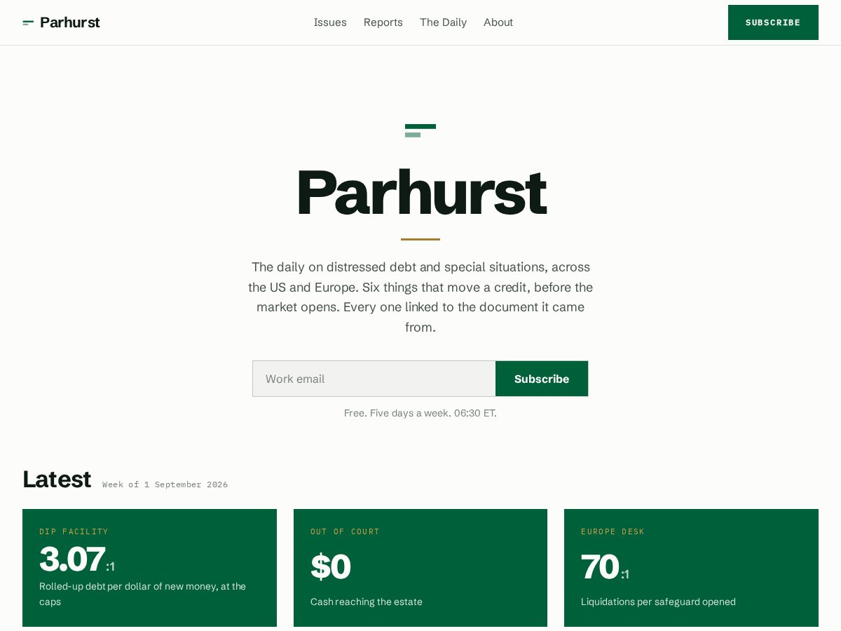 Landing-page snapshot of parhurst.com