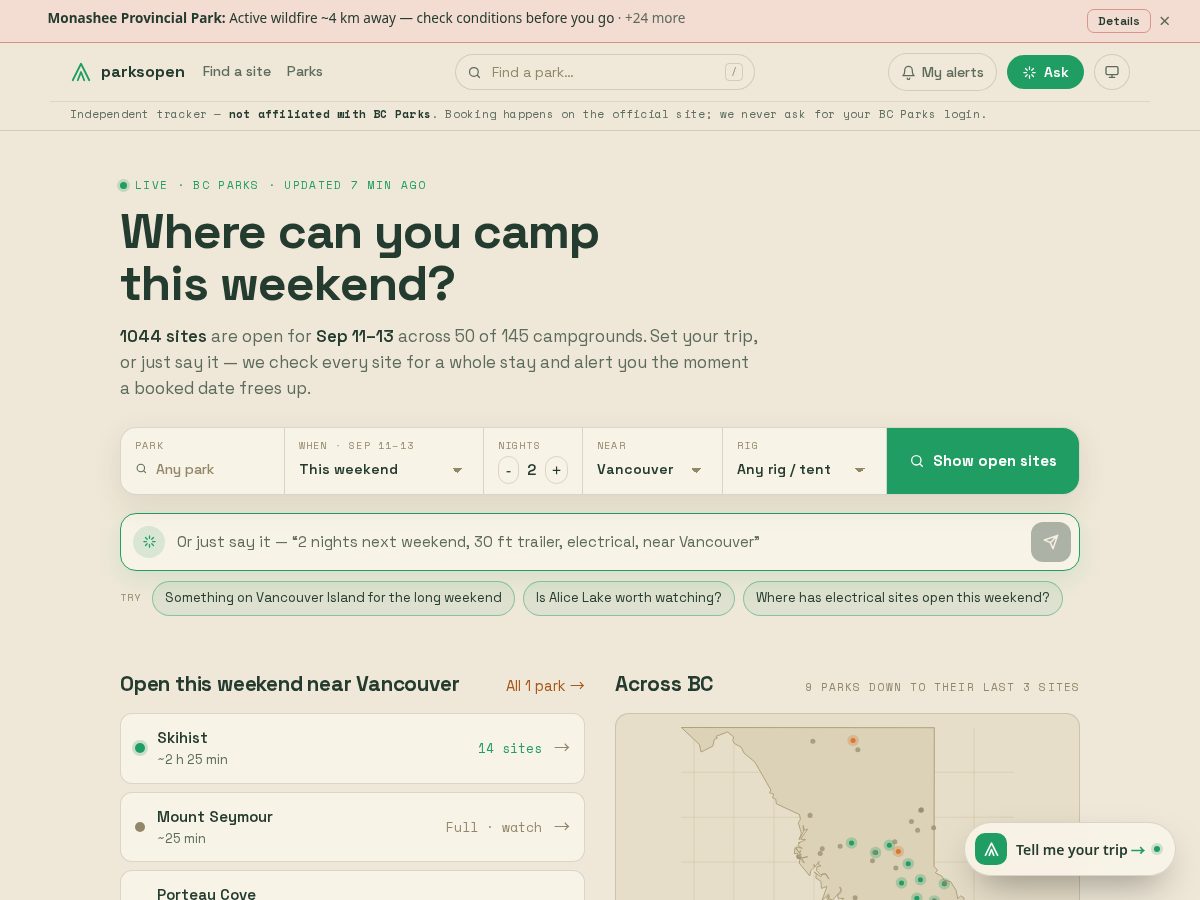 Landing-page snapshot of parksopen.com