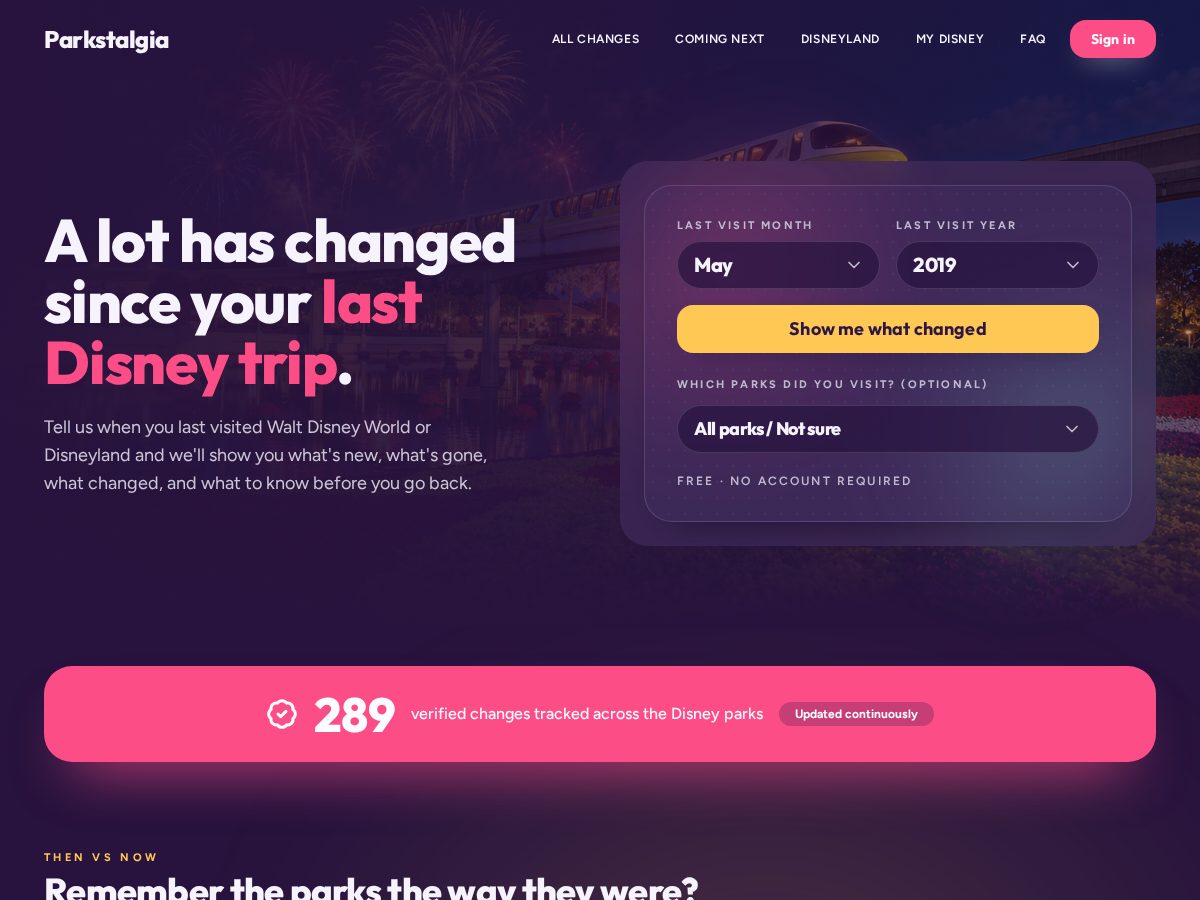 Landing-page snapshot of parkstalgia.com
