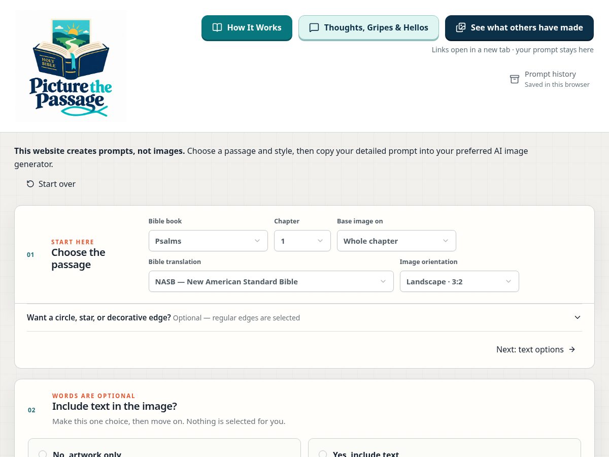 Landing-page snapshot of picturethepassage.com