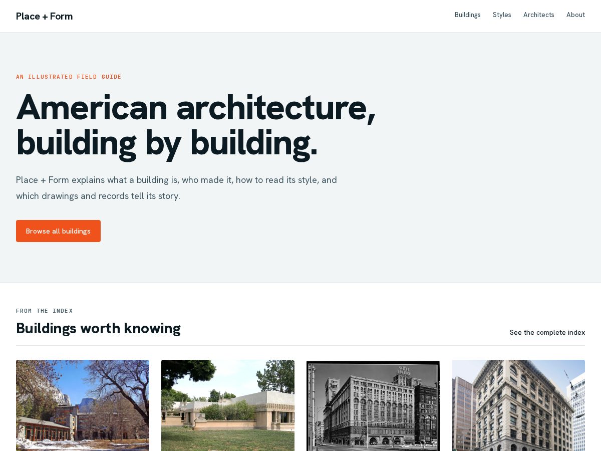 Landing-page snapshot of placeandform.com