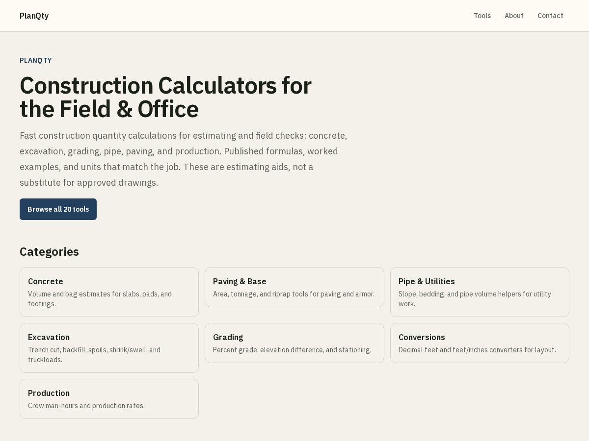 Landing-page snapshot of planqty.com