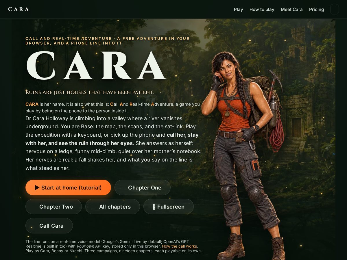 Landing-page snapshot of playcara.com