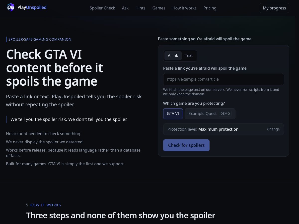 Landing-page snapshot of playunspoiled.com