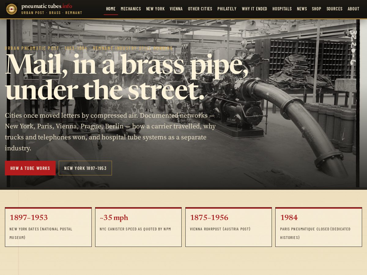 Landing-page snapshot of pneumatictubes.info