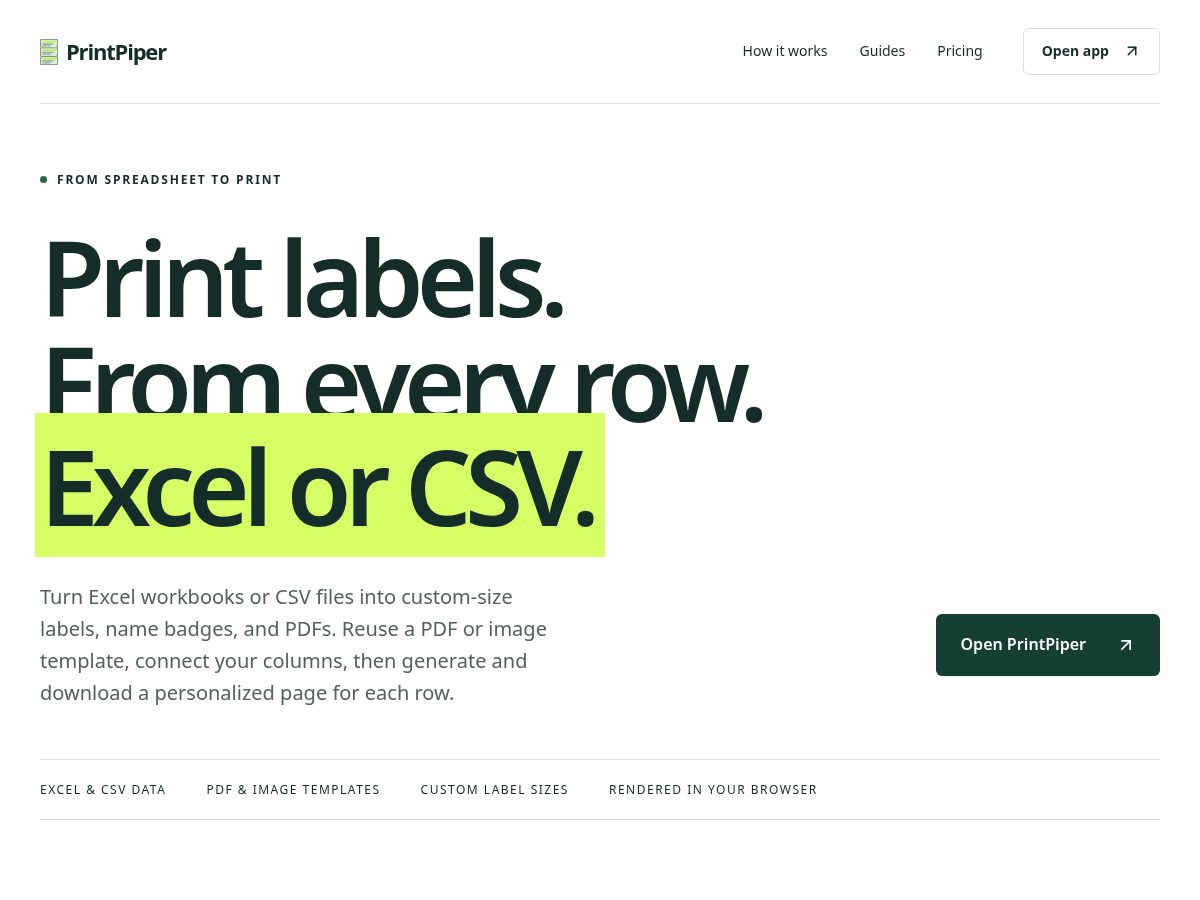 Landing-page snapshot of printpiper.app