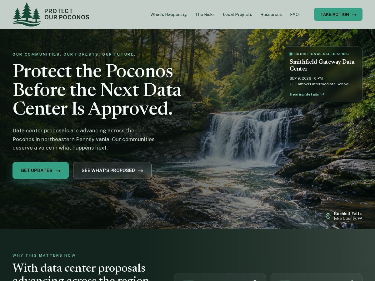 Landing-page snapshot of protectourpoconos.com