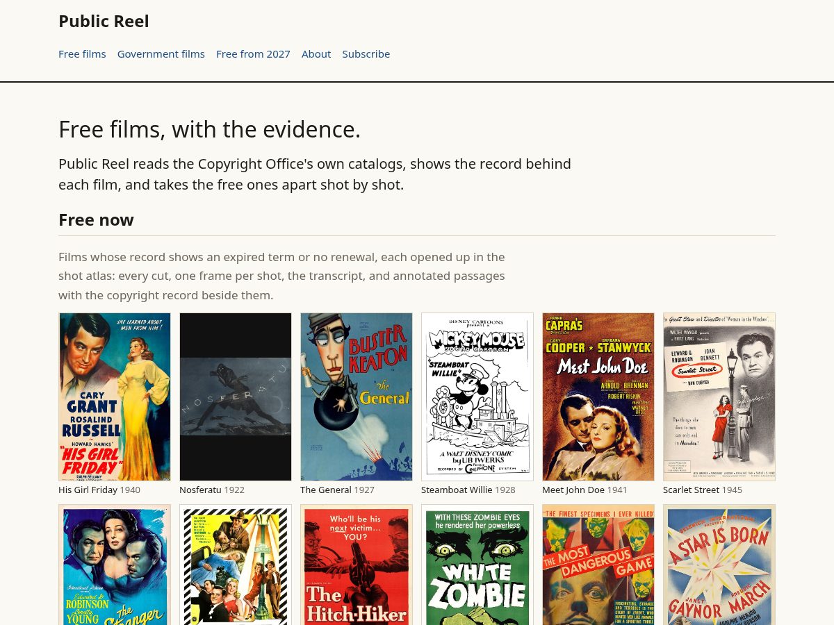 Landing-page snapshot of publicreel.org