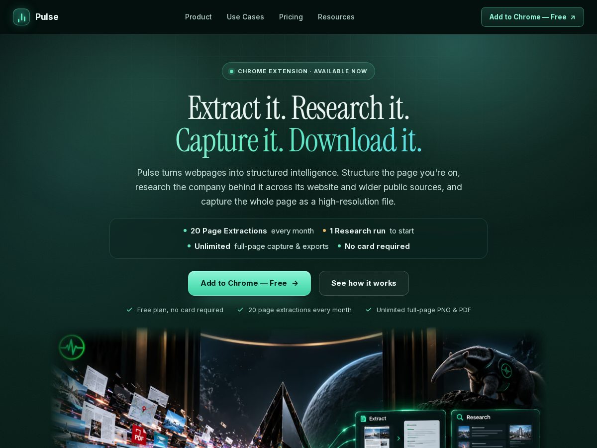 Landing-page snapshot of pulseextractor.com