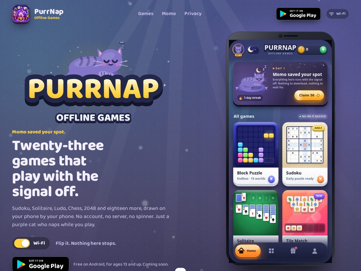 Landing-page snapshot of purrnap.games