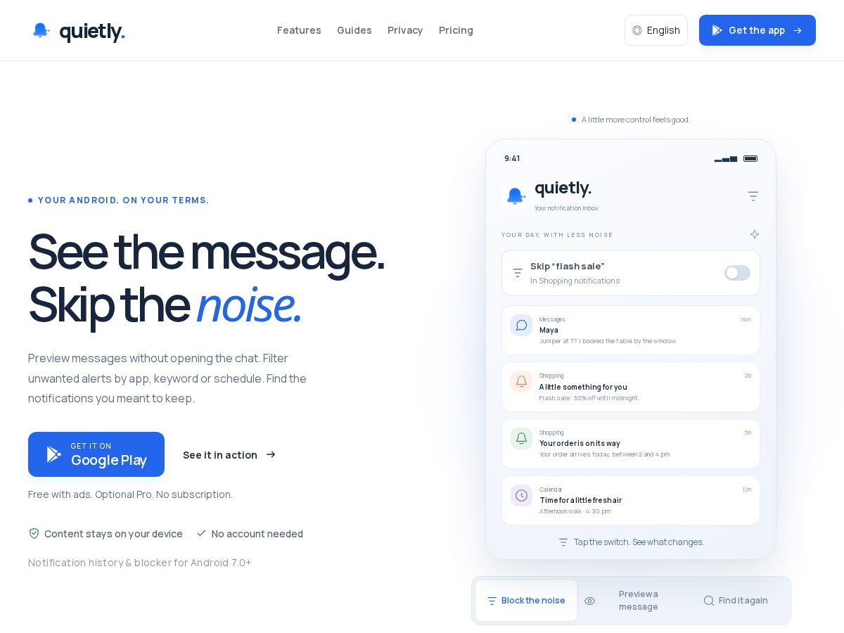 Landing-page snapshot of quietlyinbox.com