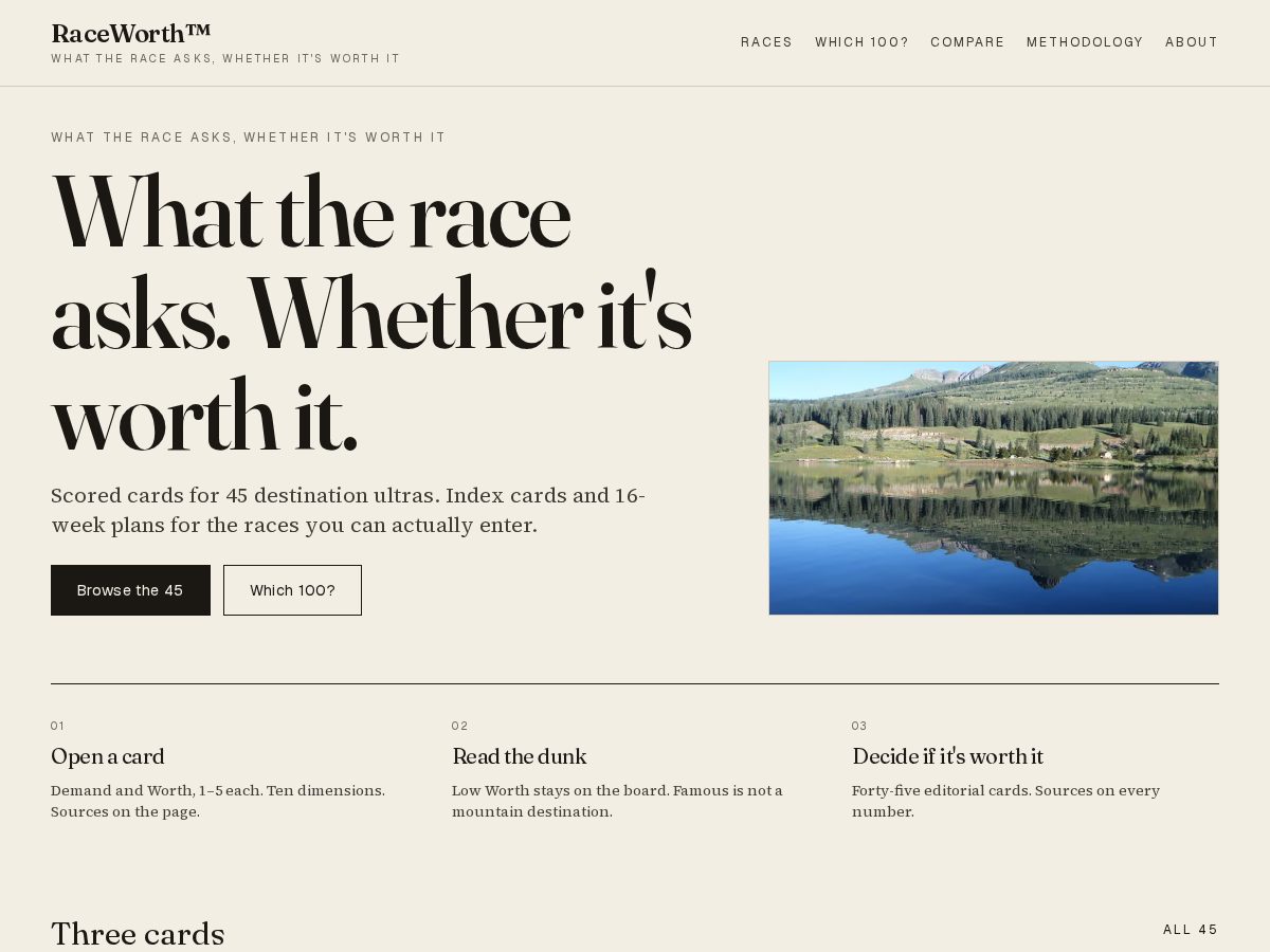 Landing-page snapshot of raceworth.com