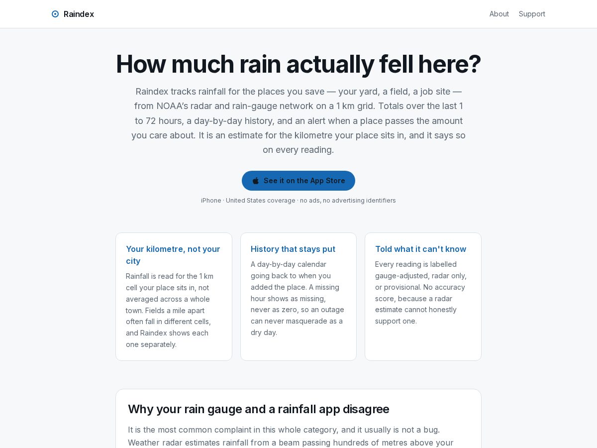 Landing-page snapshot of raindex.app