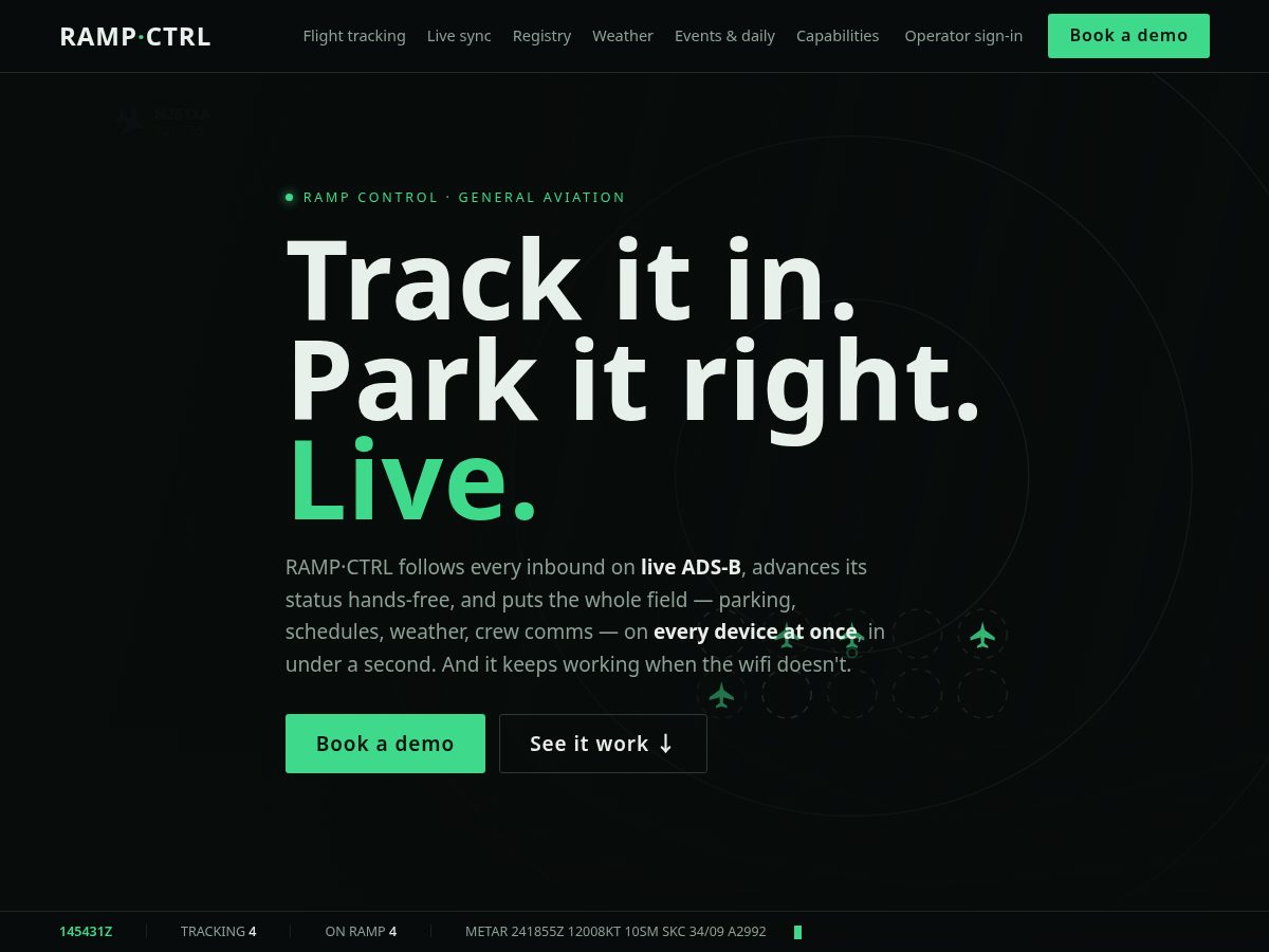 Landing-page snapshot of rampcontrol.app
