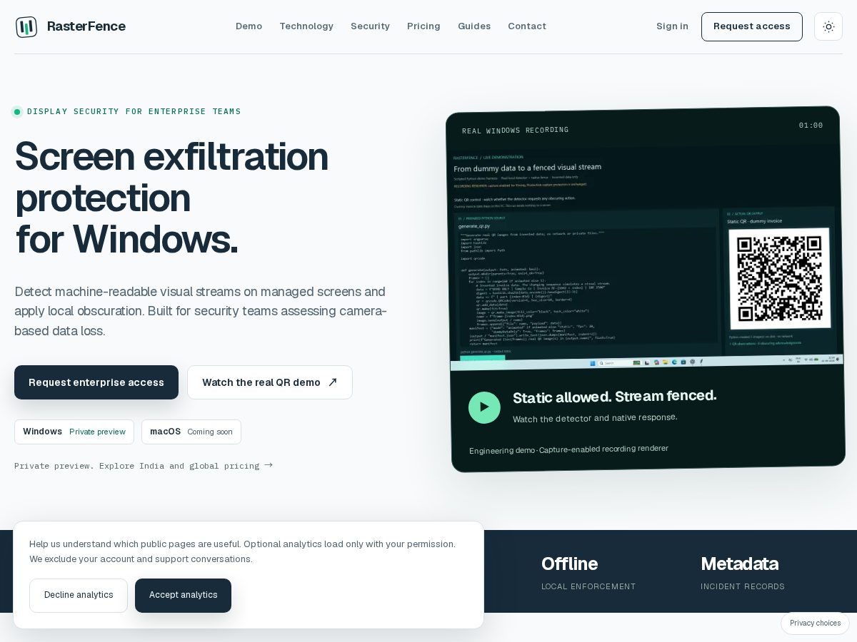 Landing-page snapshot of rasterfence.com