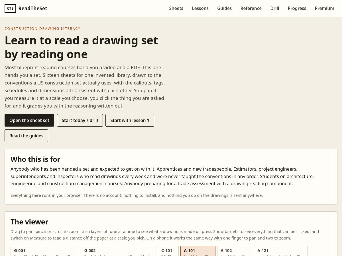 Landing-page snapshot of readtheset.app