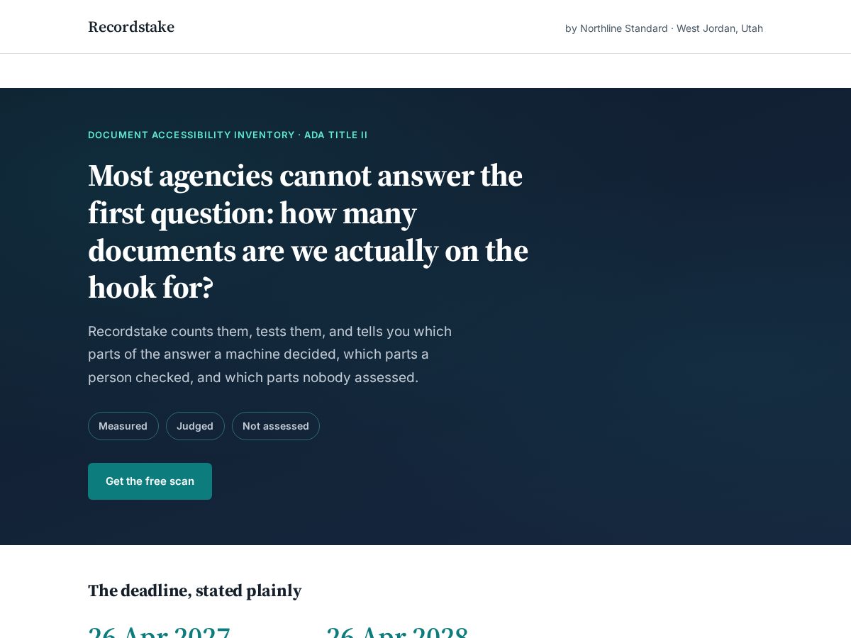 Landing-page snapshot of recordstake.com