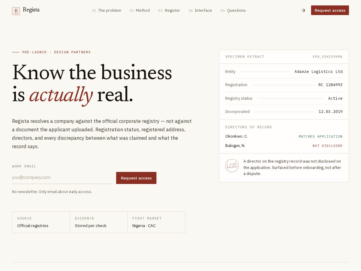 Landing-page snapshot of registahq.com