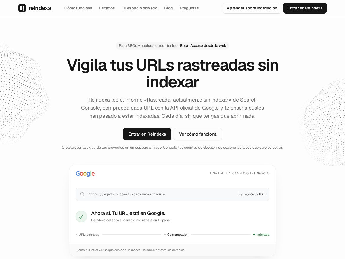 Landing-page snapshot of reindexa.com