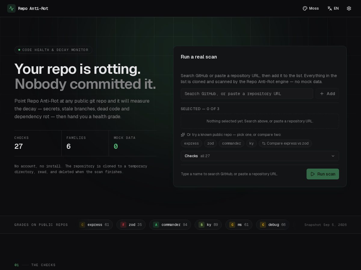 Landing-page snapshot of repo-janitor.app