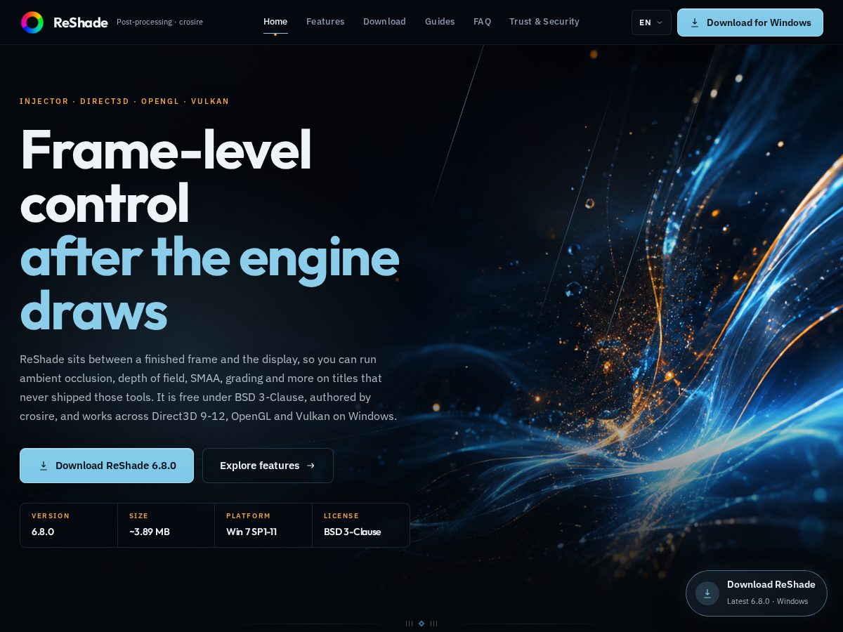 Landing-page snapshot of reshade.dev
