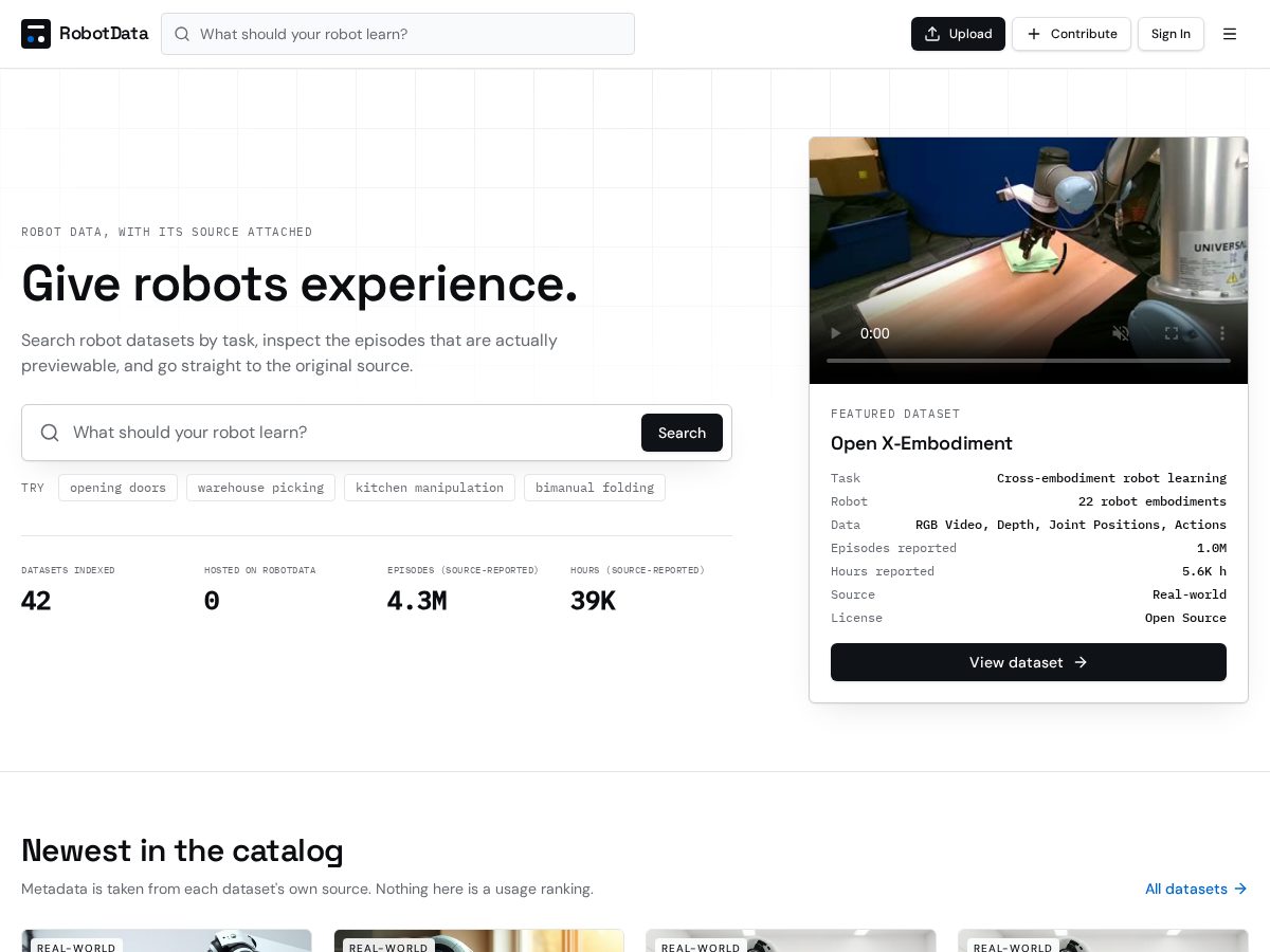 Landing-page snapshot of robotdata.dev