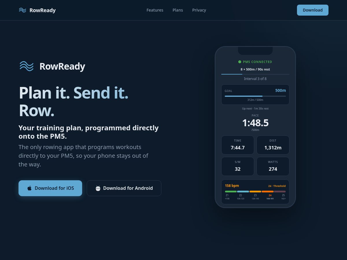 Landing-page snapshot of rowready.app
