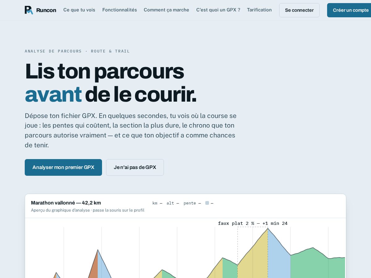 Landing-page snapshot of runcon.app