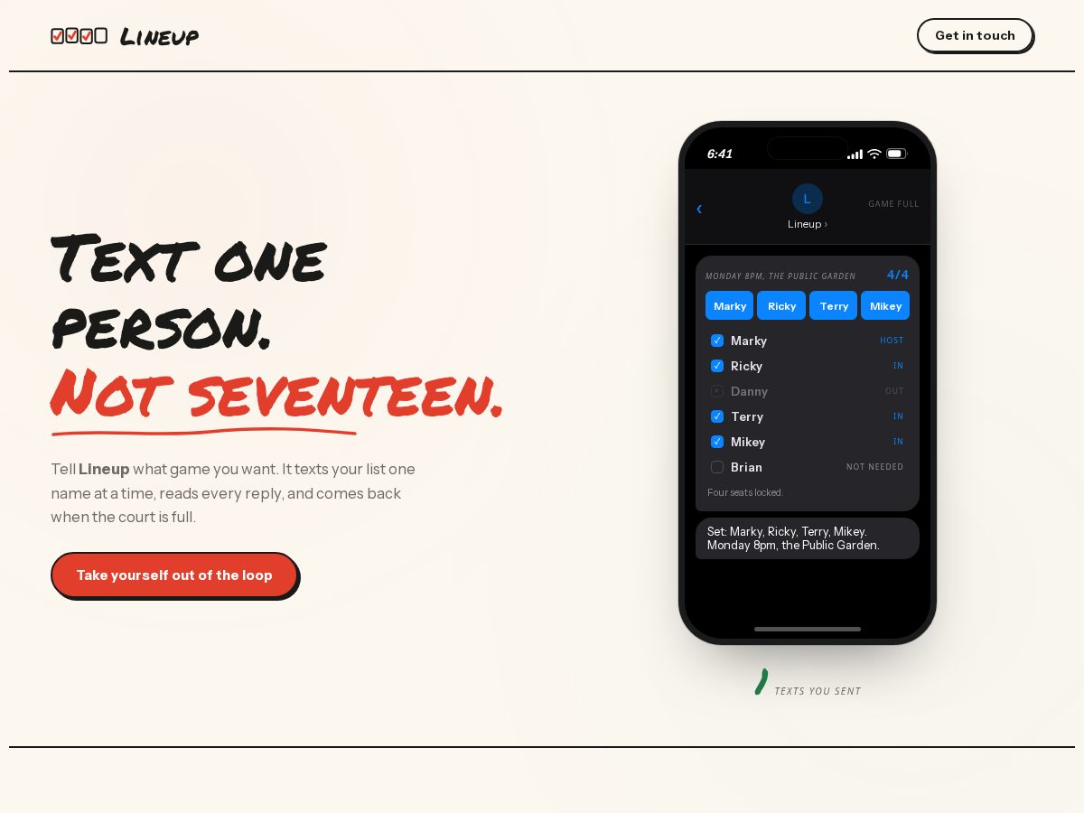 Landing-page snapshot of runlineup.com