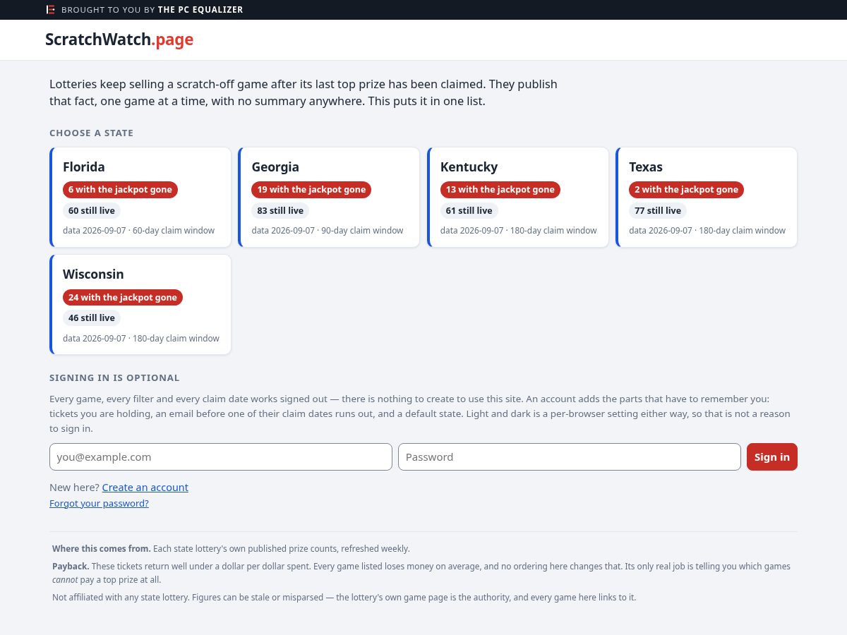 Landing-page snapshot of scratchwatch.page