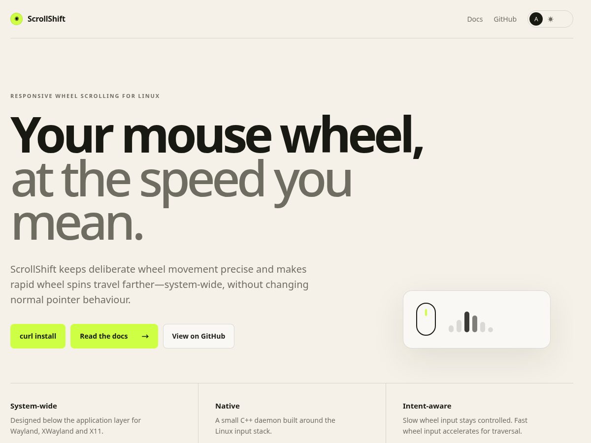 Landing-page snapshot of scrollshift.dev