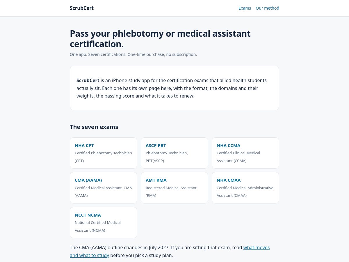 Landing-page snapshot of scrubcert.com