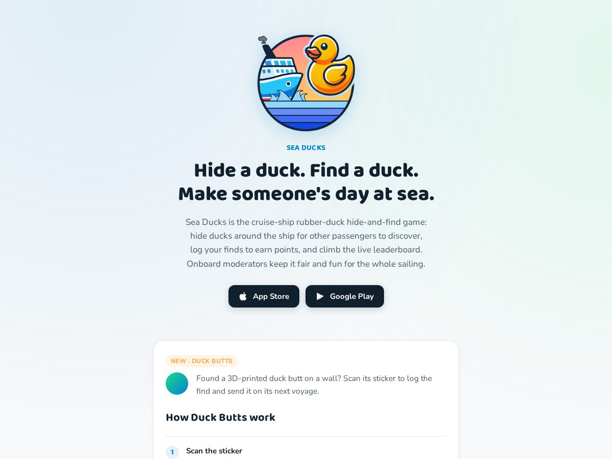 Landing-page snapshot of seaducks.app