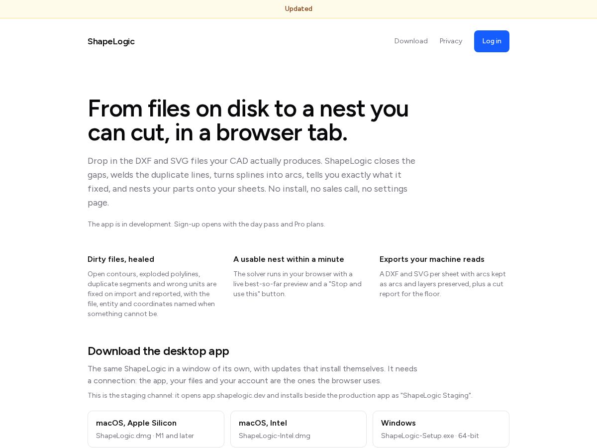 Landing-page snapshot of shapelogic.dev