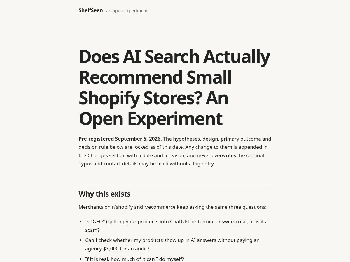 Landing-page snapshot of shelfseen.com