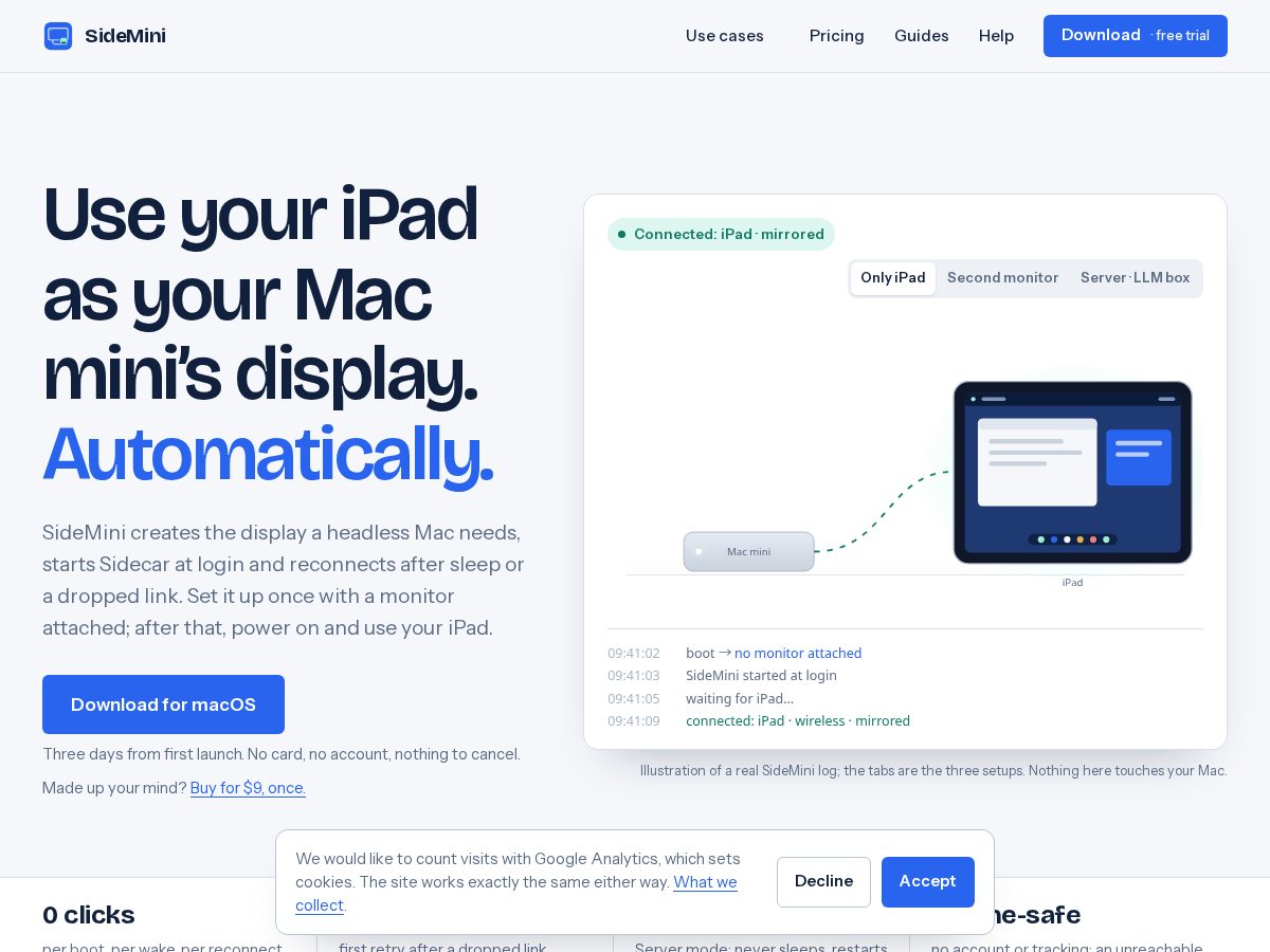 Landing-page snapshot of sidemini.com