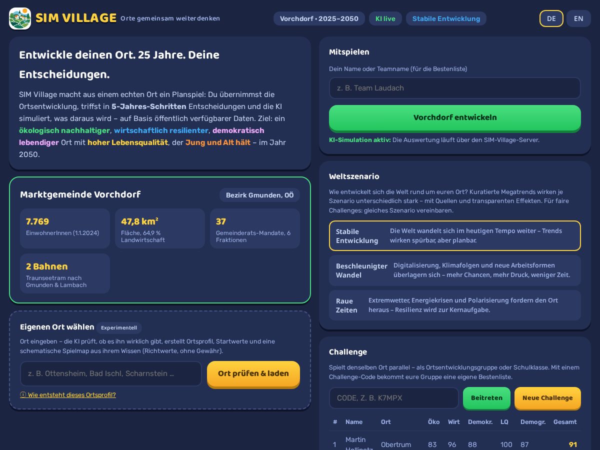 Landing-page snapshot of simvillage.app