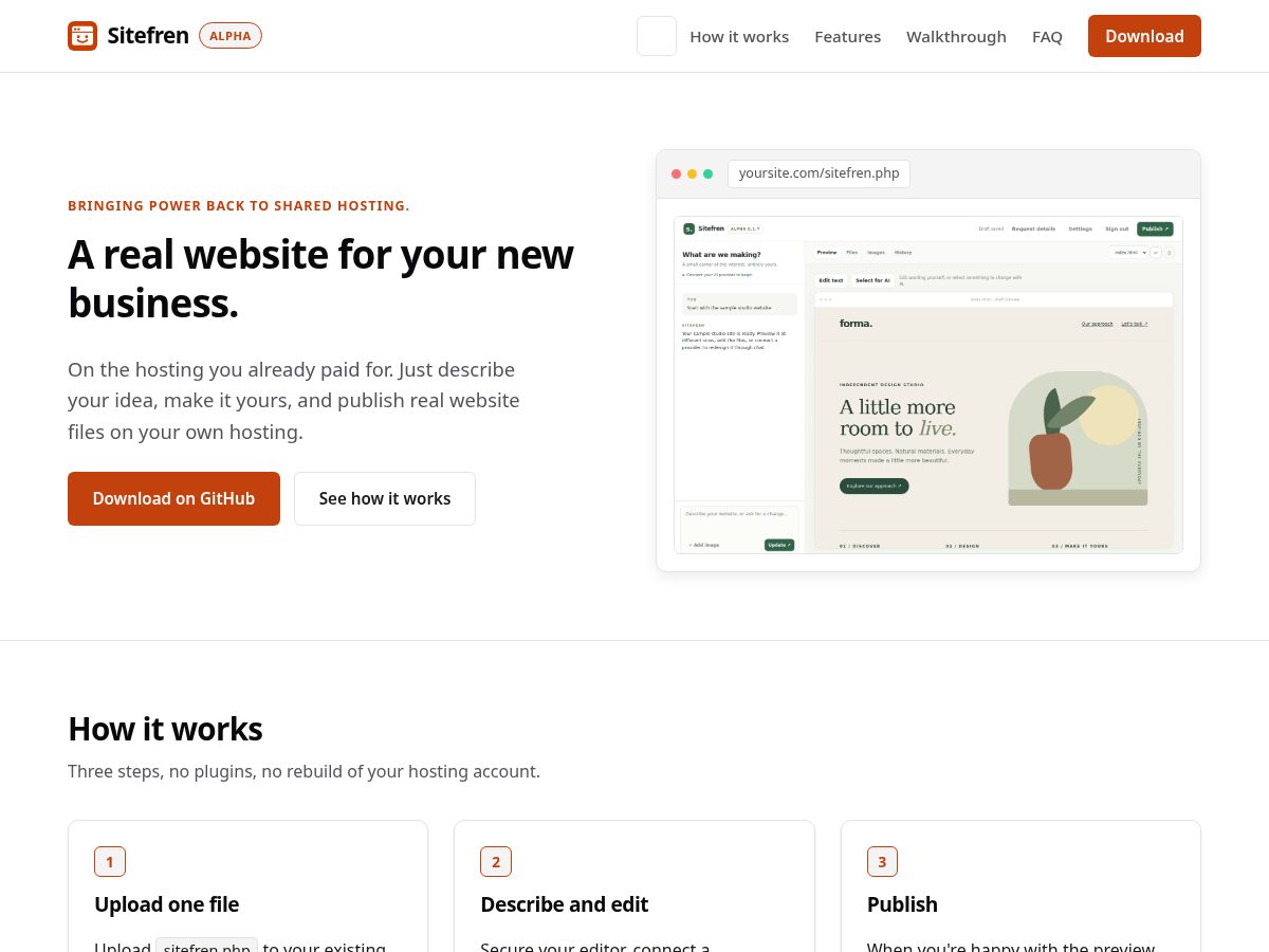 Landing-page snapshot of sitefren.com