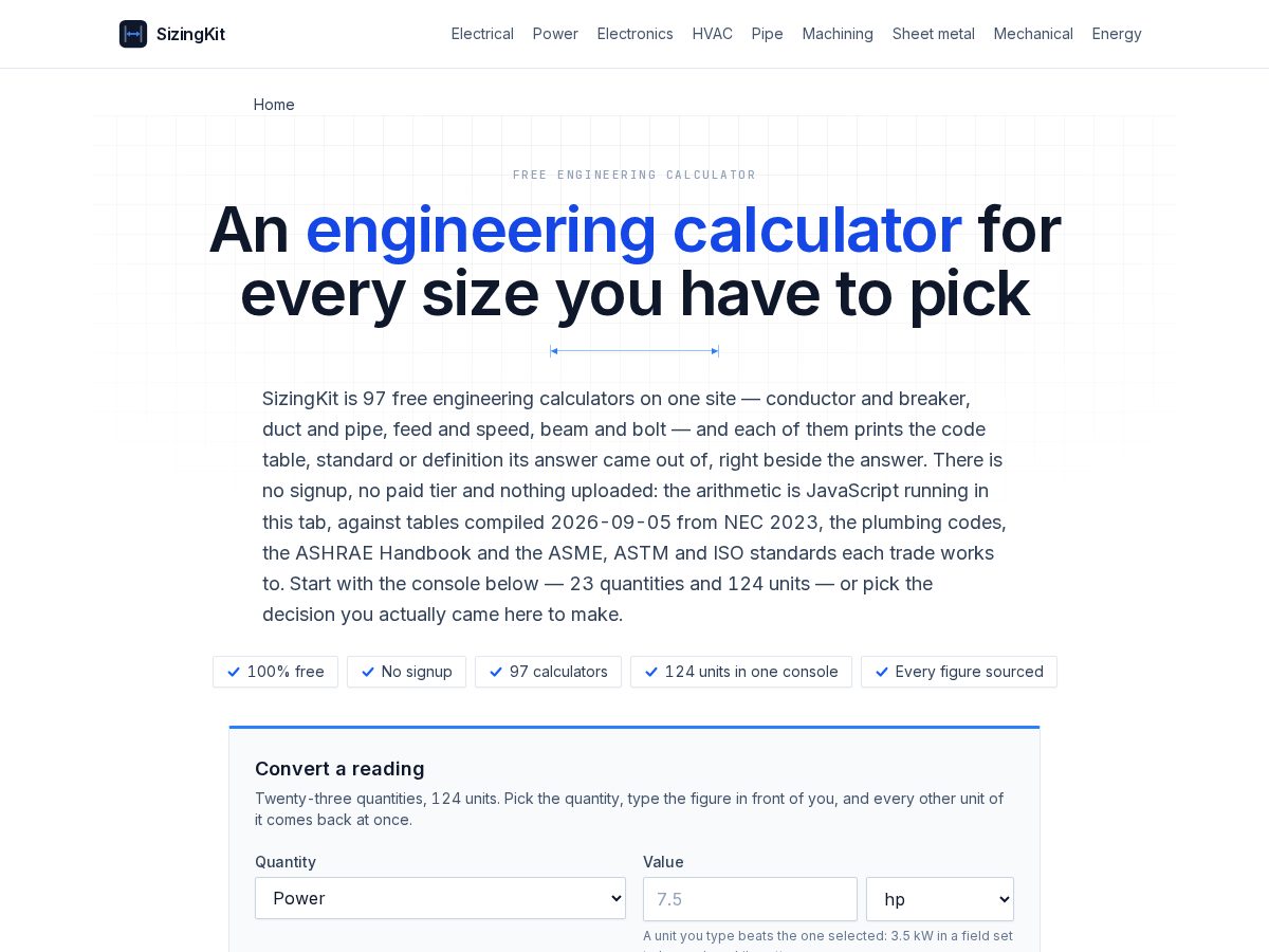 Landing-page snapshot of sizingkit.com