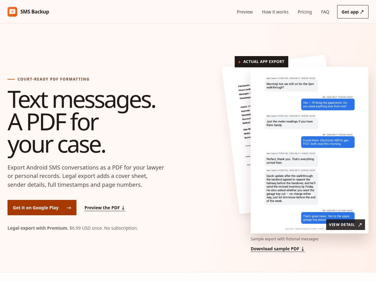 Landing-page snapshot of smsbackupexport.com